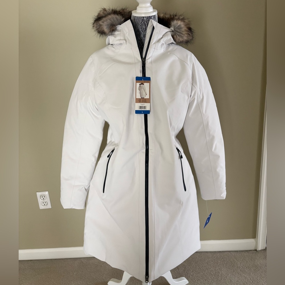 NWT Eddie Bauer Women's Down Parka Coat with Drawstring Faux Fur Hood - Picture 7 of 11